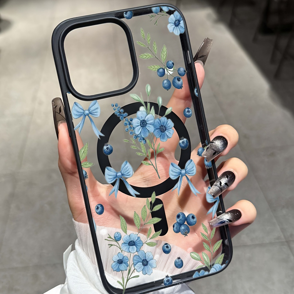Phone Cases Durable - Coque transparente à motif floral bleu
