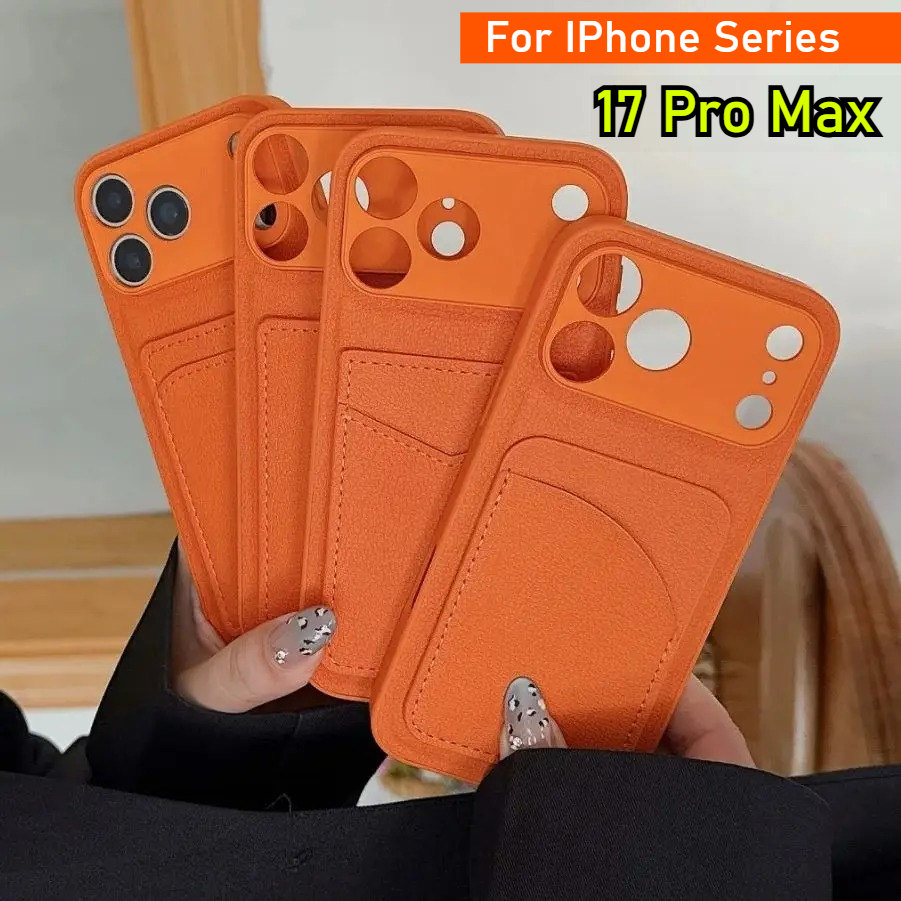Phone Cases With Card Holder - Étui porte-cartes en cuir couleur Orange,